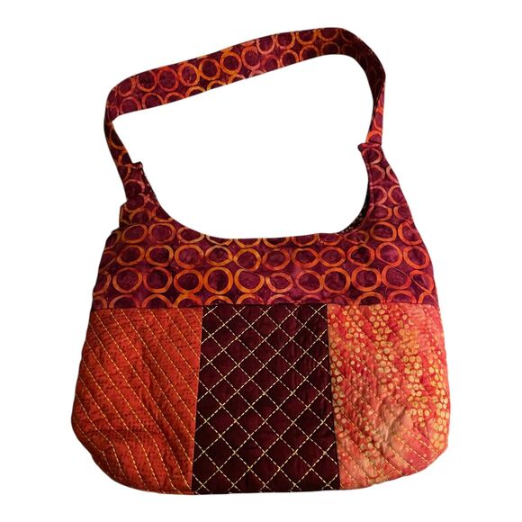 Solar Beam Patchwork Boho College Bag | Purses-Bags | Orange  Vintage Handmade Boho Patchwork Quilted Shoulder Bag Orange Red Cottagecore